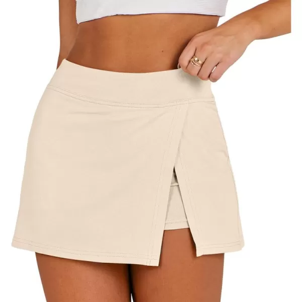 imageANRABESS Womens High Waisted Bodycon Inner Shorts Mini Skirt 2024 Summer Athletic Tennis Workout SkortsApricot
