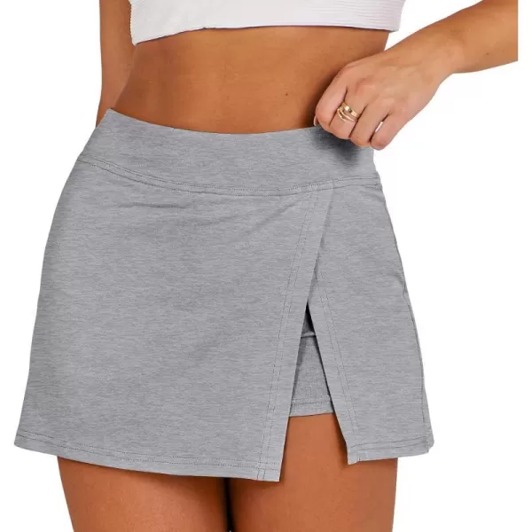 imageANRABESS Womens High Waisted Bodycon Inner Shorts Side Slit Mini Skirt 2024 Summer Athletic Tennis Workout SkortsGrey