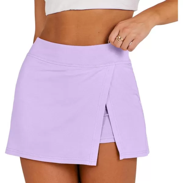 imageANRABESS Womens High Waisted Bodycon Inner Shorts Side Slit Mini Skirt 2024 Summer Athletic Tennis Workout SkortsLight Purple