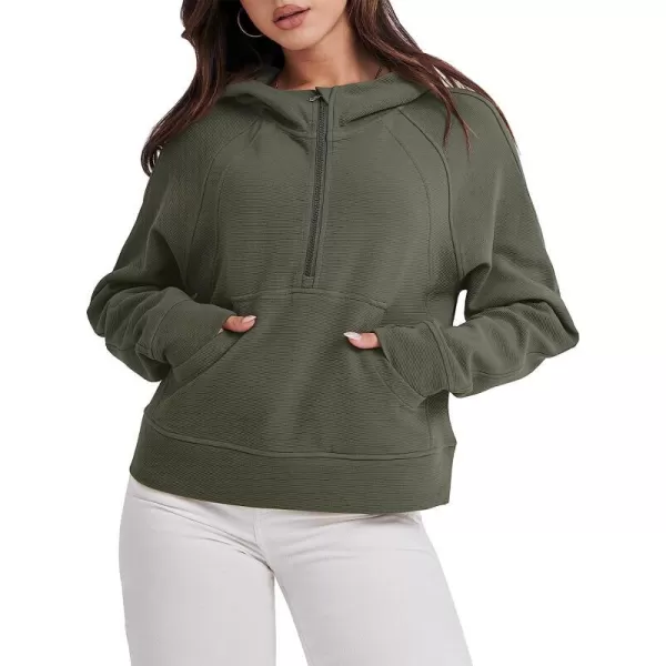 imageANRABESS Womens Hoodies Half Zip Long Sleeve Fleece Oversizd Crop Pullover Sweatshirts with Pockets Thumb HoleArmy Green