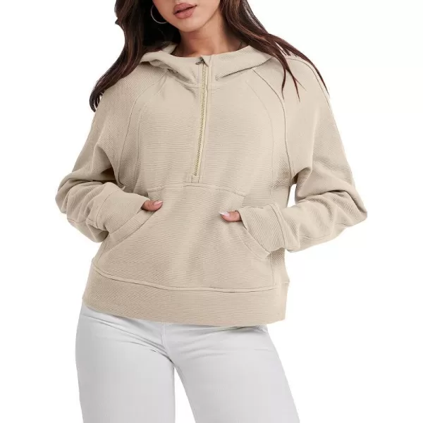 imageANRABESS Womens Hoodies Half Zip Long Sleeve Fleece Oversizd Crop Pullover Sweatshirts with Pockets Thumb HoleBeige