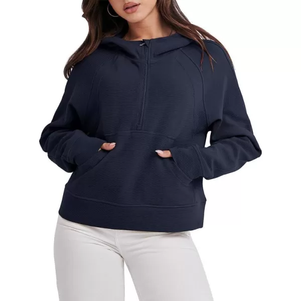 imageANRABESS Womens Hoodies Half Zip Long Sleeve Fleece Oversizd Crop Pullover Sweatshirts with Pockets Thumb HoleNavy Blue