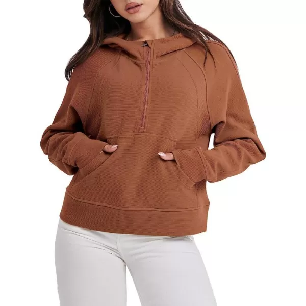 imageANRABESS Womens Hoodies Half Zip Long Sleeve Fleece Oversizd Crop Pullover Sweatshirts with Pockets Thumb HoleRust