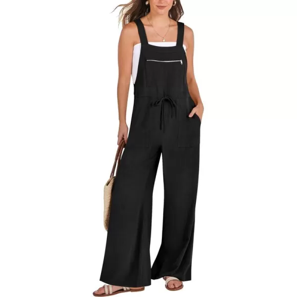 imageANRABESS Womens Jumpsuits Overalls Wide Leg Casual Summer Outfits Loose Sleeveless Straps Linen Bib Overall Rompers JumpersBlack