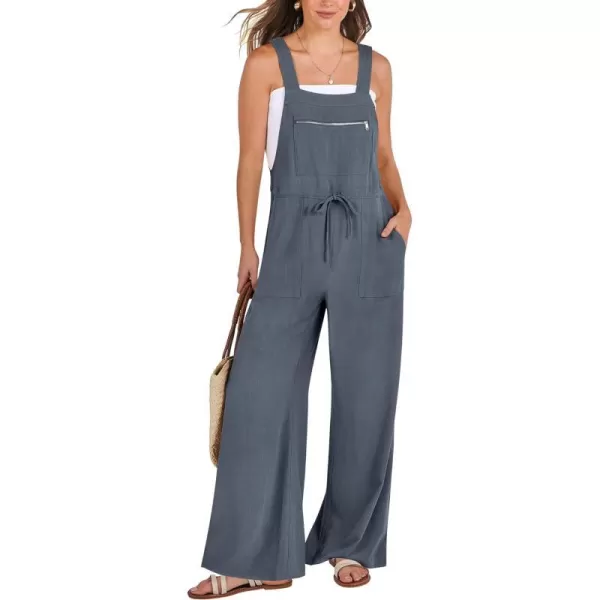 imageANRABESS Womens Jumpsuits Overalls Wide Leg Casual Summer Outfits Loose Sleeveless Straps Linen Bib Overall Rompers JumpersGrey