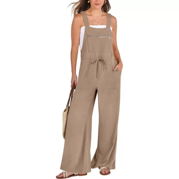 imageANRABESS Womens Jumpsuits Overalls Wide Leg Casual Summer Outfits Loose Sleeveless Straps Linen Bib Overall Rompers JumpersKhaki