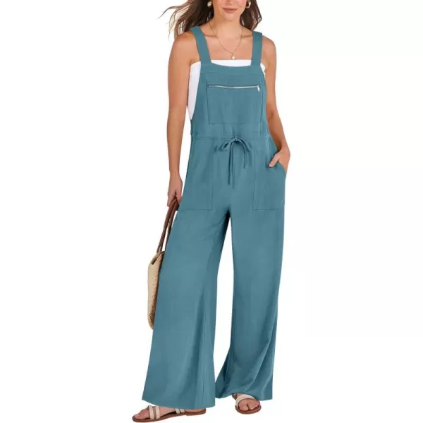 imageANRABESS Womens Jumpsuits Overalls Wide Leg Casual Summer Outfits Loose Sleeveless Straps Linen Bib Overall Rompers JumpersLake