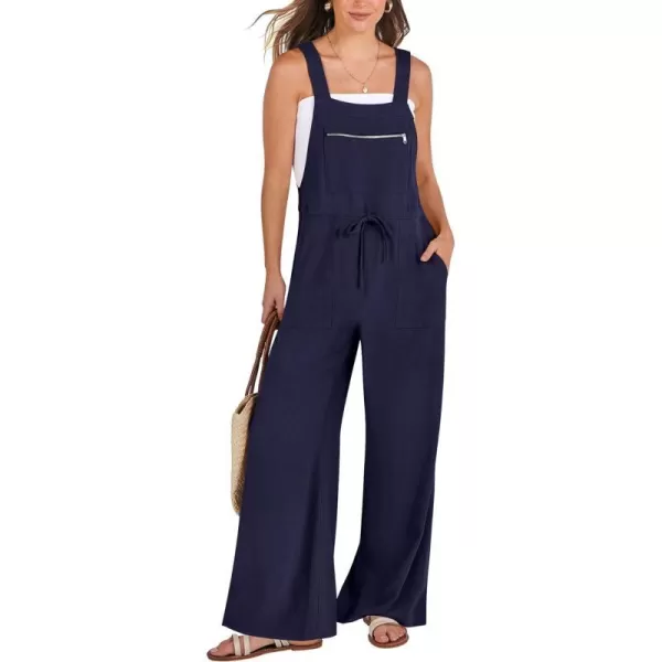 imageANRABESS Womens Jumpsuits Overalls Wide Leg Casual Summer Outfits Loose Sleeveless Straps Linen Bib Overall Rompers JumpersNavy Blue