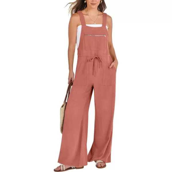 imageANRABESS Womens Jumpsuits Overalls Wide Leg Casual Summer Outfits Loose Sleeveless Straps Linen Bib Overall Rompers JumpersRust