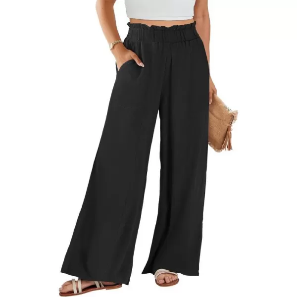 imageANRABESS Womens Linen Palazzo Pants Summer Casual Loose High Waist Wide Leg Pant Lounge Beach Trousers with PocketBlack