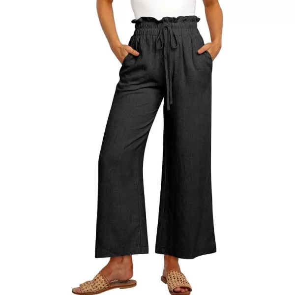imageANRABESS Womens Linen Pants Casual Loose High Waist Drawstring Wide Leg Capri Palazzo Pants Trousers with PocketsBlack