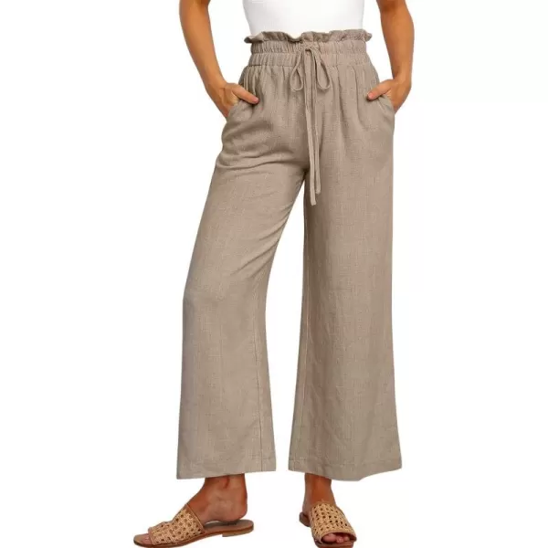 imageANRABESS Womens Linen Pants Casual Loose High Waist Drawstring Wide Leg Capri Palazzo Pants Trousers with PocketsKhaki