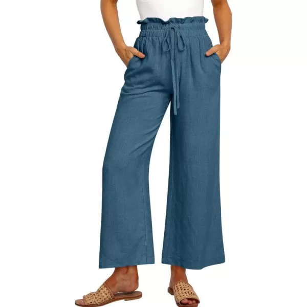 imageANRABESS Womens Linen Pants Casual Loose High Waist Drawstring Wide Leg Capri Palazzo Pants Trousers with PocketsLake Blue