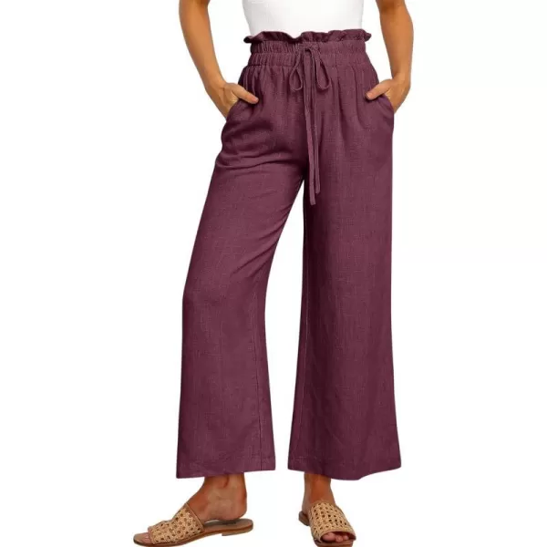 imageANRABESS Womens Linen Pants Casual Loose High Waist Drawstring Wide Leg Capri Palazzo Pants Trousers with PocketsPurple