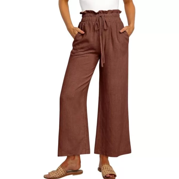 imageANRABESS Womens Linen Pants Casual Loose High Waist Drawstring Wide Leg Capri Palazzo Pants Trousers with PocketsRust