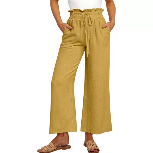 imageANRABESS Womens Linen Pants Casual Loose High Waist Drawstring Wide Leg Capri Palazzo Pants Trousers with PocketsYellow