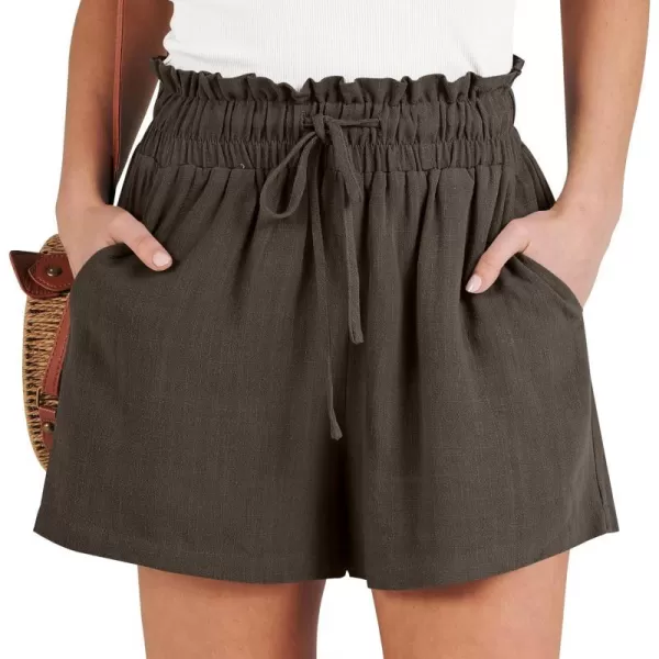 imageANRABESS Womens Linen Shorts Summer Casual High Waisted Drawstring Wide Leg Beach Lightweight Short with PocketsCoffee