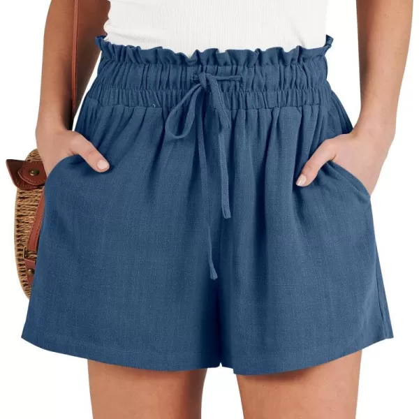 imageANRABESS Womens Linen Shorts Summer Casual High Waisted Drawstring Wide Leg Beach Lightweight Short with PocketsDeep Blue