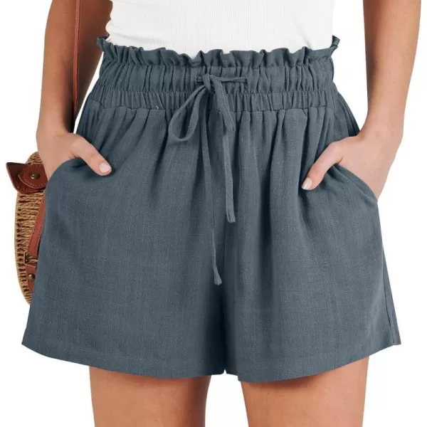 imageANRABESS Womens Linen Shorts Summer Casual High Waisted Drawstring Wide Leg Beach Lightweight Short with PocketsGrey