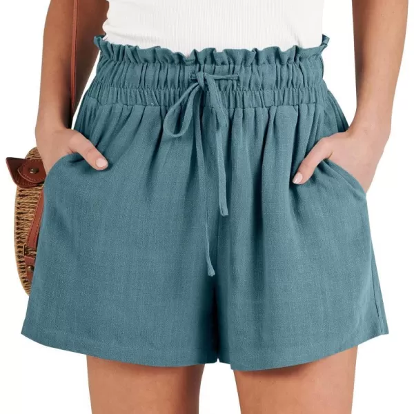 imageANRABESS Womens Linen Shorts Summer Casual High Waisted Drawstring Wide Leg Beach Lightweight Short with PocketsLake