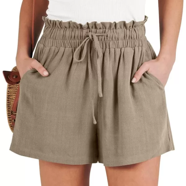 imageANRABESS Womens Linen Shorts Summer Casual High Waisted Drawstring Wide Leg Beach Lightweight Short with PocketsLight Brown