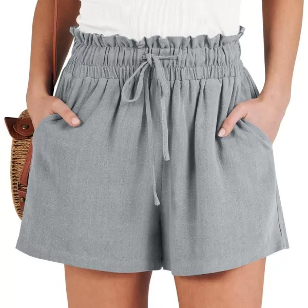 imageANRABESS Womens Linen Shorts Summer Casual High Waisted Drawstring Wide Leg Beach Lightweight Short with PocketsLight Grey