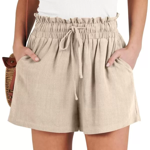 imageANRABESS Womens Linen Shorts Summer Casual High Waisted Drawstring Wide Leg Beach Lightweight Short with PocketsLight Khaki