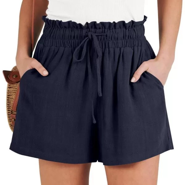 imageANRABESS Womens Linen Shorts Summer Casual High Waisted Drawstring Wide Leg Beach Lightweight Short with PocketsNavy Blue
