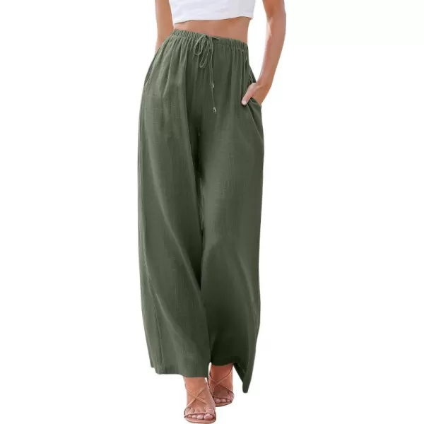 imageANRABESS Womens Linen Summer Palazzo Pants Flowy Wide Leg Beach Casual Pant Trousers with PocketsGreen