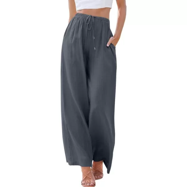imageANRABESS Womens Linen Summer Palazzo Pants Flowy Wide Leg Beach Casual Pant Trousers with PocketsGrey