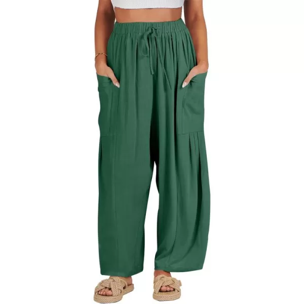 imageANRABESS Womens Linen Wide Leg Pants 2024 Summer Casual Elastic Waistband Drawstring Beach Palazzo Harem Pants TrousersGreen