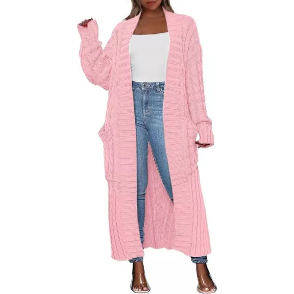 imageANRABESS Womens Long Cardigan Sweater Long Sleeve Open Front Knit Maxi Duster Outwear 2023 Trendy Jacket Coats ClothesPink