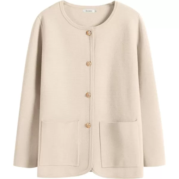 imageANRABESS Womens Long Sleeve Button Down Knit Cardigan Sweater Blazer with PocketsApricot