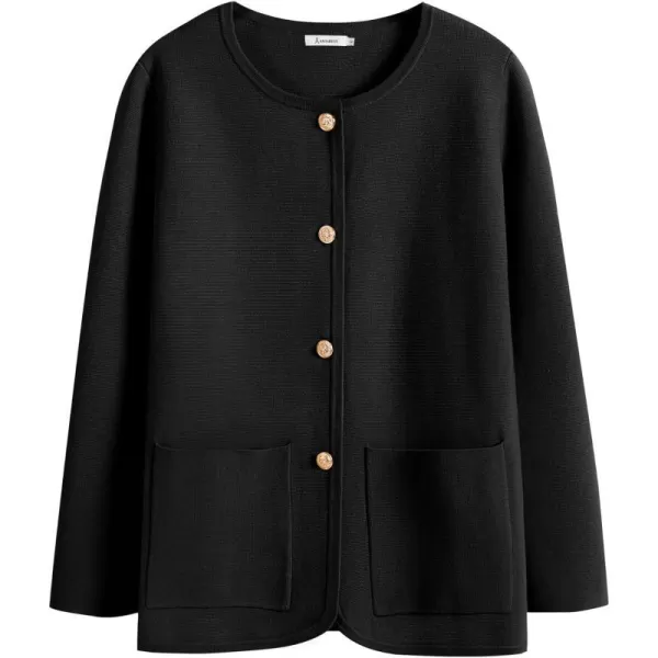 imageANRABESS Womens Long Sleeve Button Down Knit Cardigan Sweater Blazer with PocketsBlack