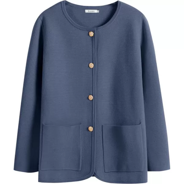 imageANRABESS Womens Long Sleeve Button Down Knit Cardigan Sweater Blazer with PocketsDusty Blue