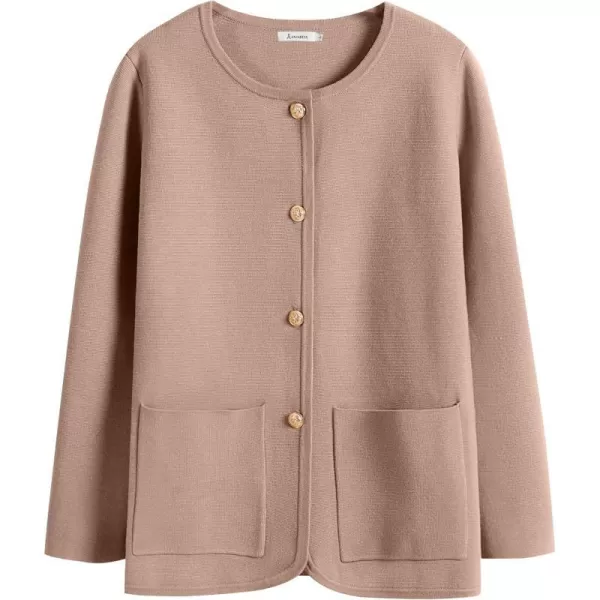 imageANRABESS Womens Long Sleeve Button Down Knit Cardigan Sweater Blazer with PocketsKhaki