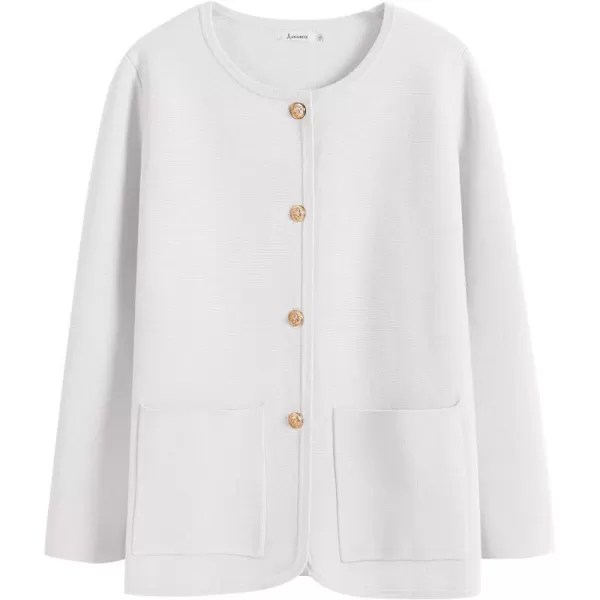 imageANRABESS Womens Long Sleeve Button Down Knit Cardigan Sweater Blazer with PocketsWhite
