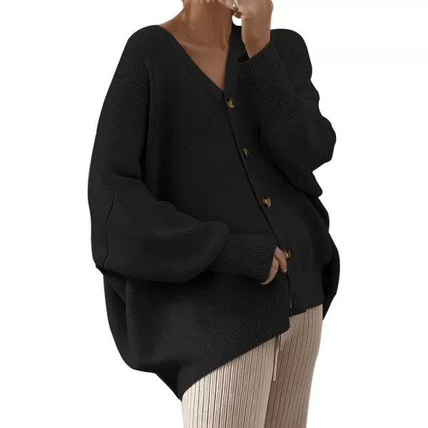 imageANRABESS Womens Long Sleeve Button Down V Neck Casual Loose Oversized Cardigan Knit Sweater CoatBlack