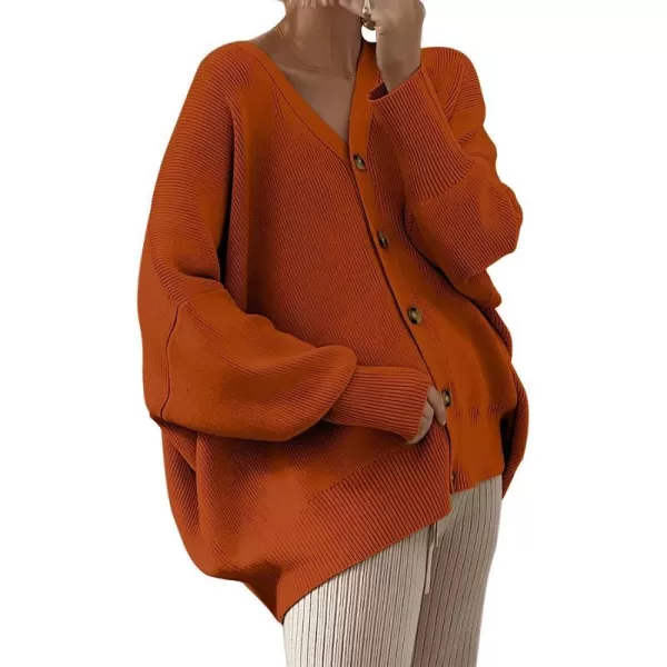 imageANRABESS Womens Long Sleeve Button Down V Neck Casual Loose Oversized Cardigan Knit Sweater CoatRust