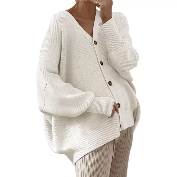 imageANRABESS Womens Long Sleeve Button Down V Neck Casual Loose Oversized Cardigan Knit Sweater CoatWhite