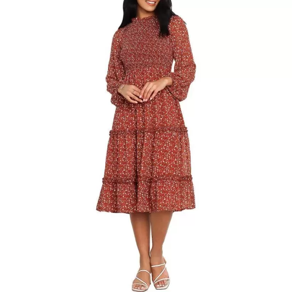 imageANRABESS Womens Long Sleeve Crewneck Smocked Boho Dress ALine Ruffle Frill Tiered Swing Midi DressFloral 02