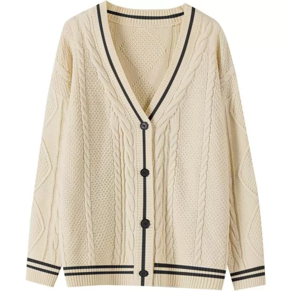 imageANRABESS Womens Long Sleeve Open Front Cardigan Sweaters Embroidery Star Button Down Cable Knit Chunky Outfits CoatsApricotblack