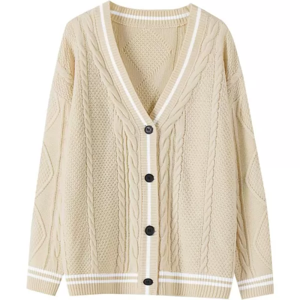 imageANRABESS Womens Long Sleeve Open Front Cardigan Sweaters Embroidery Star Button Down Cable Knit Chunky Outfits CoatsApricotwhite