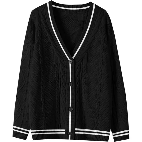 imageANRABESS Womens Long Sleeve Open Front Cardigan Sweaters Embroidery Star Button Down Cable Knit Chunky Outfits CoatsBlackwhite