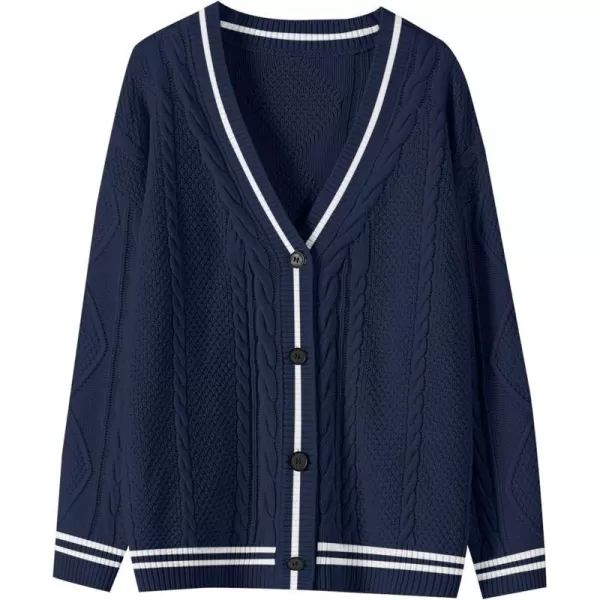 imageANRABESS Womens Long Sleeve Open Front Cardigan Sweaters Embroidery Star Button Down Cable Knit Chunky Outfits CoatsBluewhite