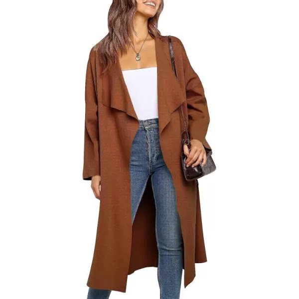 imageANRABESS Womens Long Sleeve Open Front Jackets Long Knitted Cardigan Sweater Irregular Hem with PocketCoffee