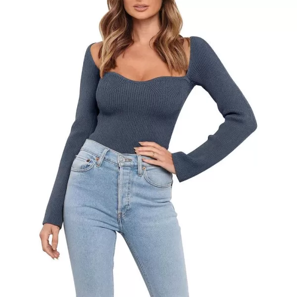 imageANRABESS Womens Long Sleeve Sweetheart Neck Stretch Ribbed Knit Slim Fit Crop Sweater Top 657dianlanS Navy BlueANRABESS Womens Long Sleeve Sweetheart Neck Stretch Ribbed Knit Slim Fit Crop Sweater Top 657dianlanS Navy Blue