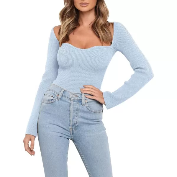 imageANRABESS Womens Long Sleeve Sweetheart Neck Sweater Stretch Ribbed Knit Slim Fit Solid Crop Pullover TopsBlue