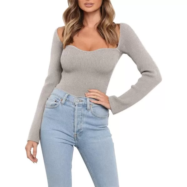 imageANRABESS Womens Long Sleeve Sweetheart Neck Sweater Stretch Ribbed Knit Slim Fit Solid Crop Pullover TopsLight Gray