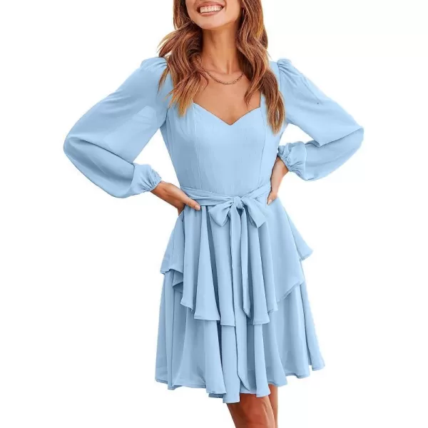 imageANRABESS Womens Long Sleeve Sweetheart Neck Waist Tie Doulbe Layer Ruffle Mini Dress Flowy Tiered Short DressLight Blue
